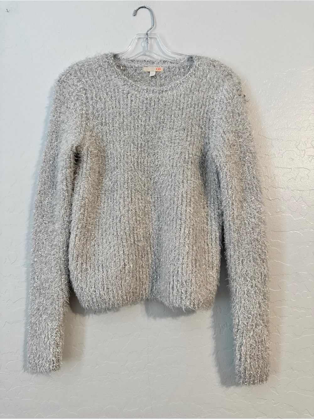 GB Gray Solid Knit Crew Neck Long Sleeve Pullover Sweater  XS